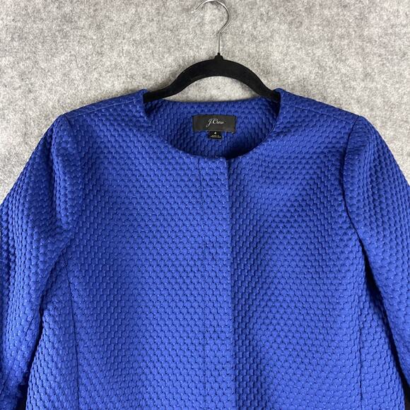 J Crew Portfolio Blazer Jacket Womens 4 Blue Matelasse Stretch Textured Classic - Picture 2 of 15